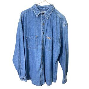 Vintage Carhartt  Chambray Shirt Large Blue Denim Button-Up With Dual Pockets